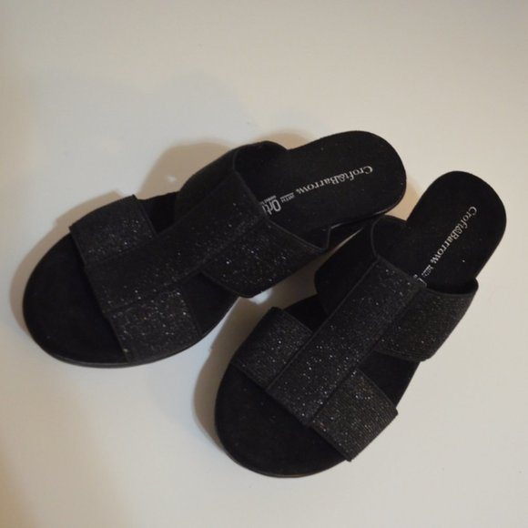 CROFT & Barrow(R) withOrtholite(R) Open Heel 3.5 Black Lurex Elastane Platfrom 6 - Picture 1 of 6